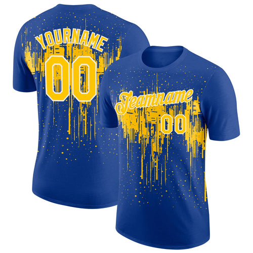 Custom Royal Yellow-White Dripping Splatter Paint Performance T-Shirt