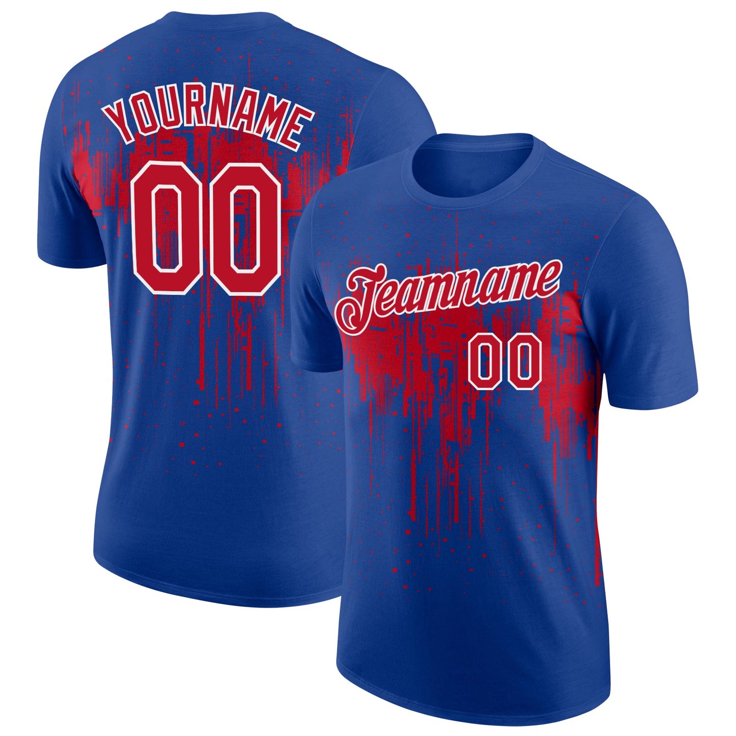 Custom Royal Red-White Dripping Splatter Paint Performance T-Shirt