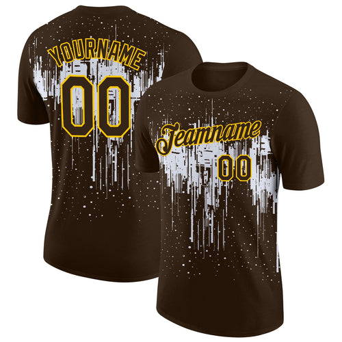Custom Brown White-Yellow Dripping Splatter Paint Performance T-Shirt