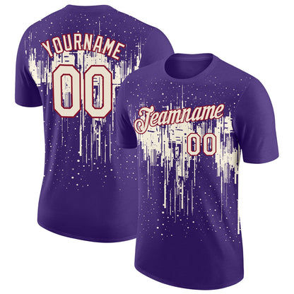Custom Purple Cream-Crimson Dripping Splatter Paint Performance T-Shirt