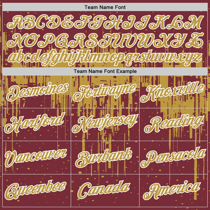 Custom Burgundy Old Gold-White Dripping Splatter Paint Performance T-Shirt
