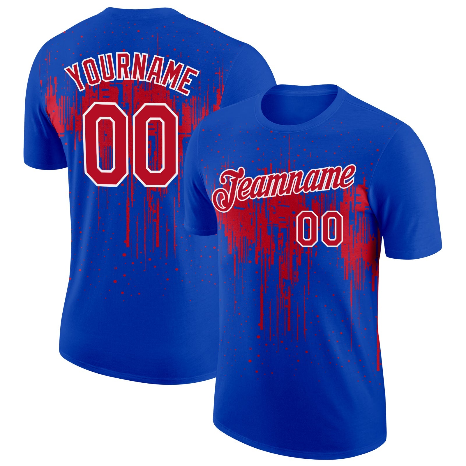 Custom Thunder Blue Red-White Dripping Splatter Paint Performance T-Shirt