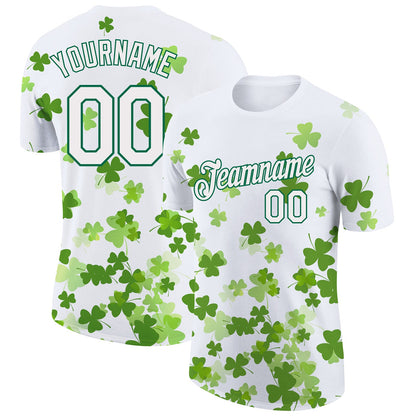 Custom White Kelly Green 3D Pattern Design St. Patrick's Day Performance T-Shirt