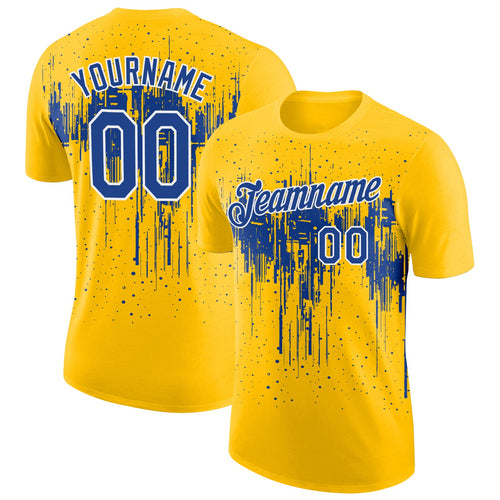 Custom Yellow Royal-White Dripping Splatter Paint Performance T-Shirt