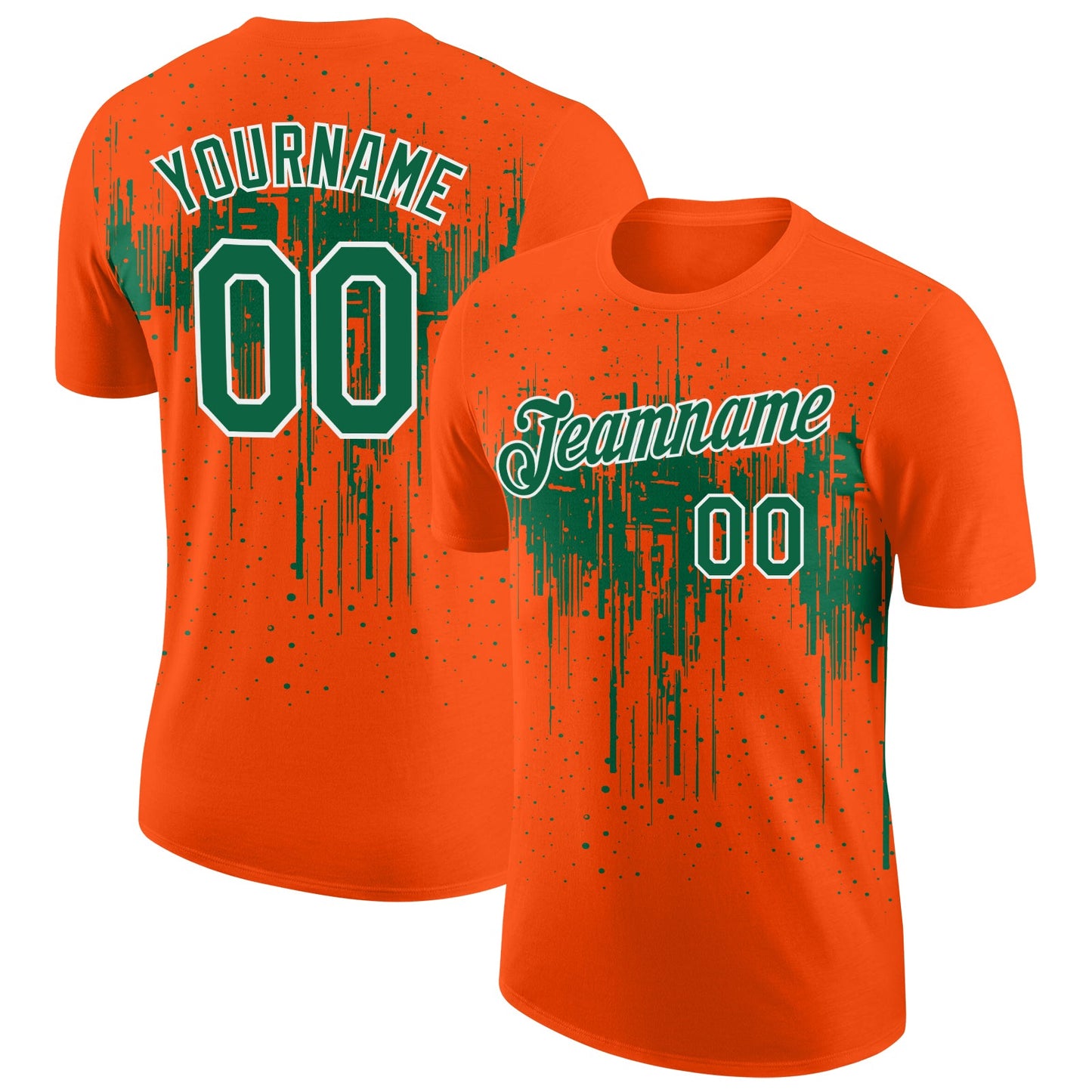 Custom Orange Kelly Green-White Dripping Splatter Paint Performance T-Shirt