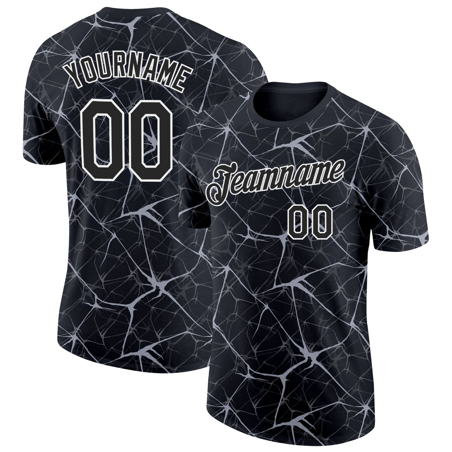 Custom Black Gray-White Abstract Network Crackle Performance T-Shirt