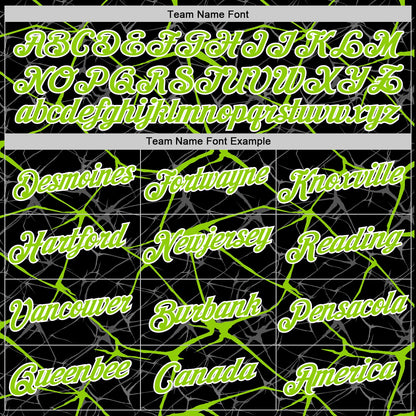 Custom Black Neon Green Gray-White Abstract Network Crackle Performance T-Shirt