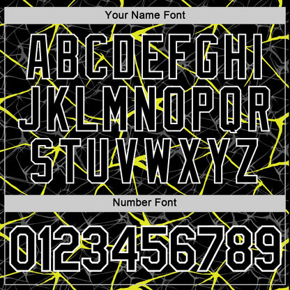 Custom Black Neon Yellow Gray-White Abstract Network Crackle Performance T-Shirt
