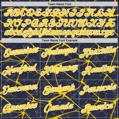 Custom Navy Yellow Gray-White Abstract Network Crackle Performance T-Shirt