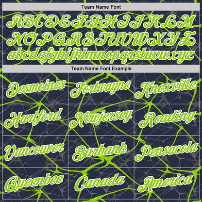 Custom Navy Neon Green Gray-White Abstract Network Crackle Performance T-Shirt