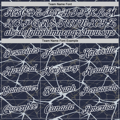 Custom Navy Silver Gray-White Abstract Network Crackle Performance T-Shirt