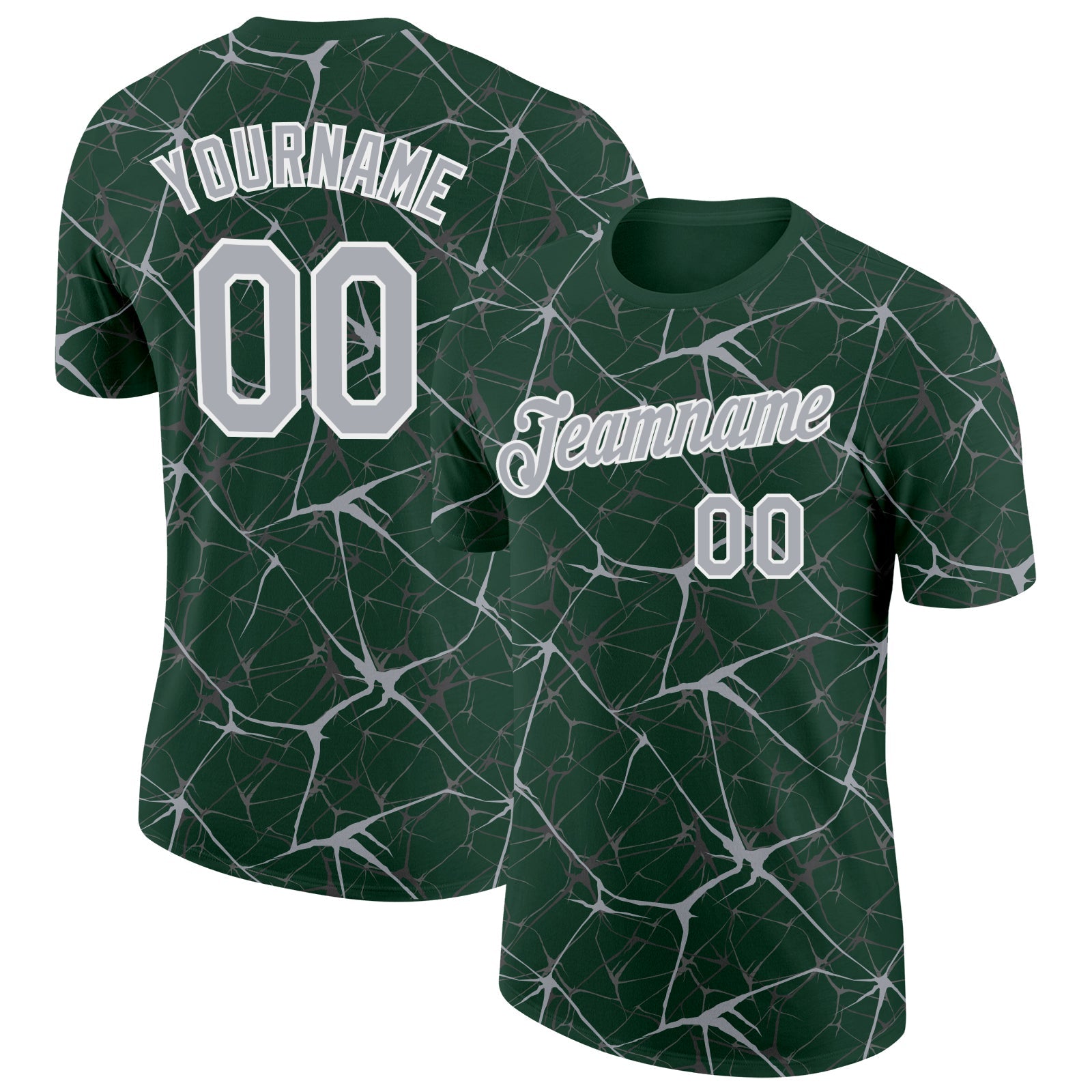 Custom Green Gray-White Abstract Network Crackle Performance T-Shirt