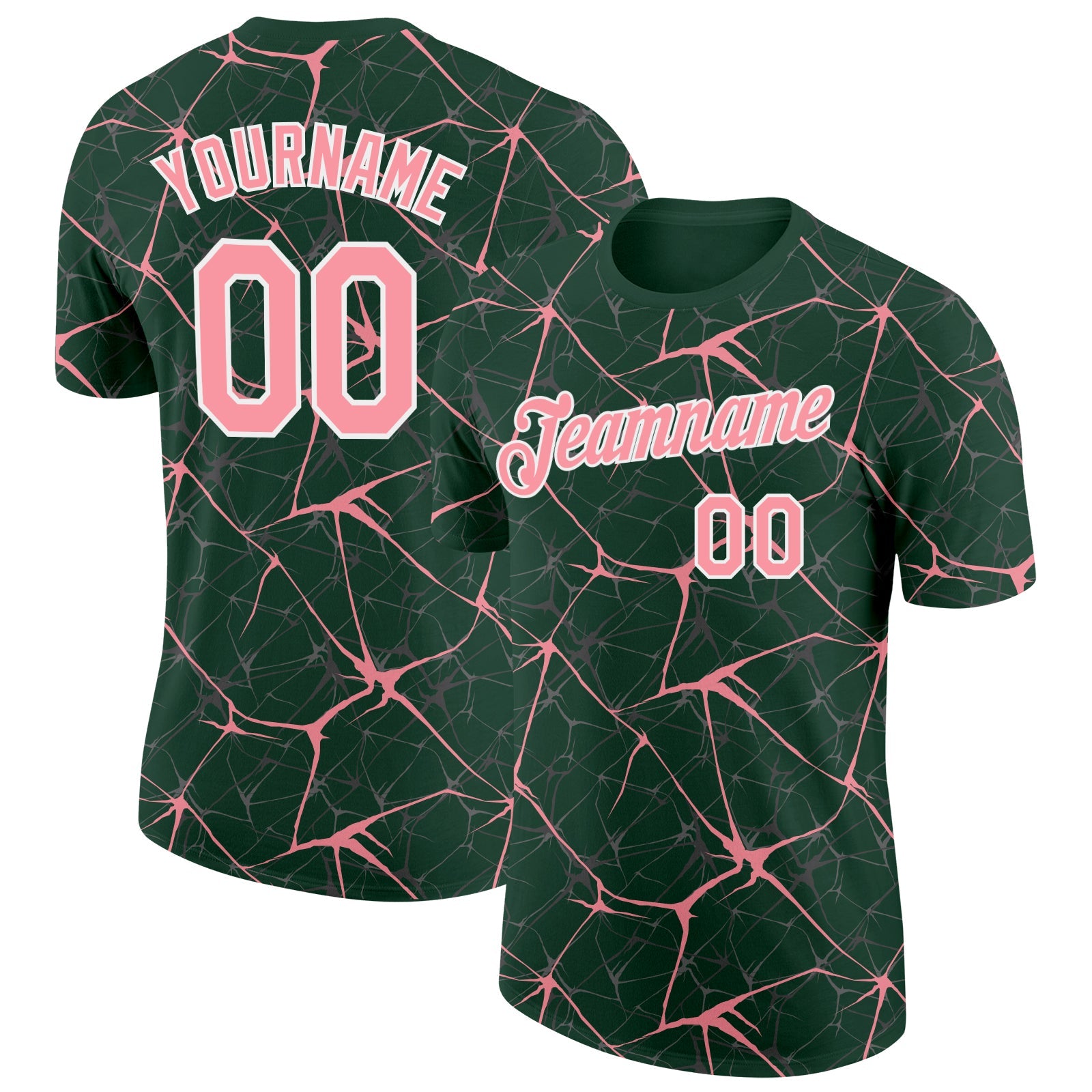 Custom Green Medium Pink Gray-White Abstract Network Crackle Performance T-Shirt
