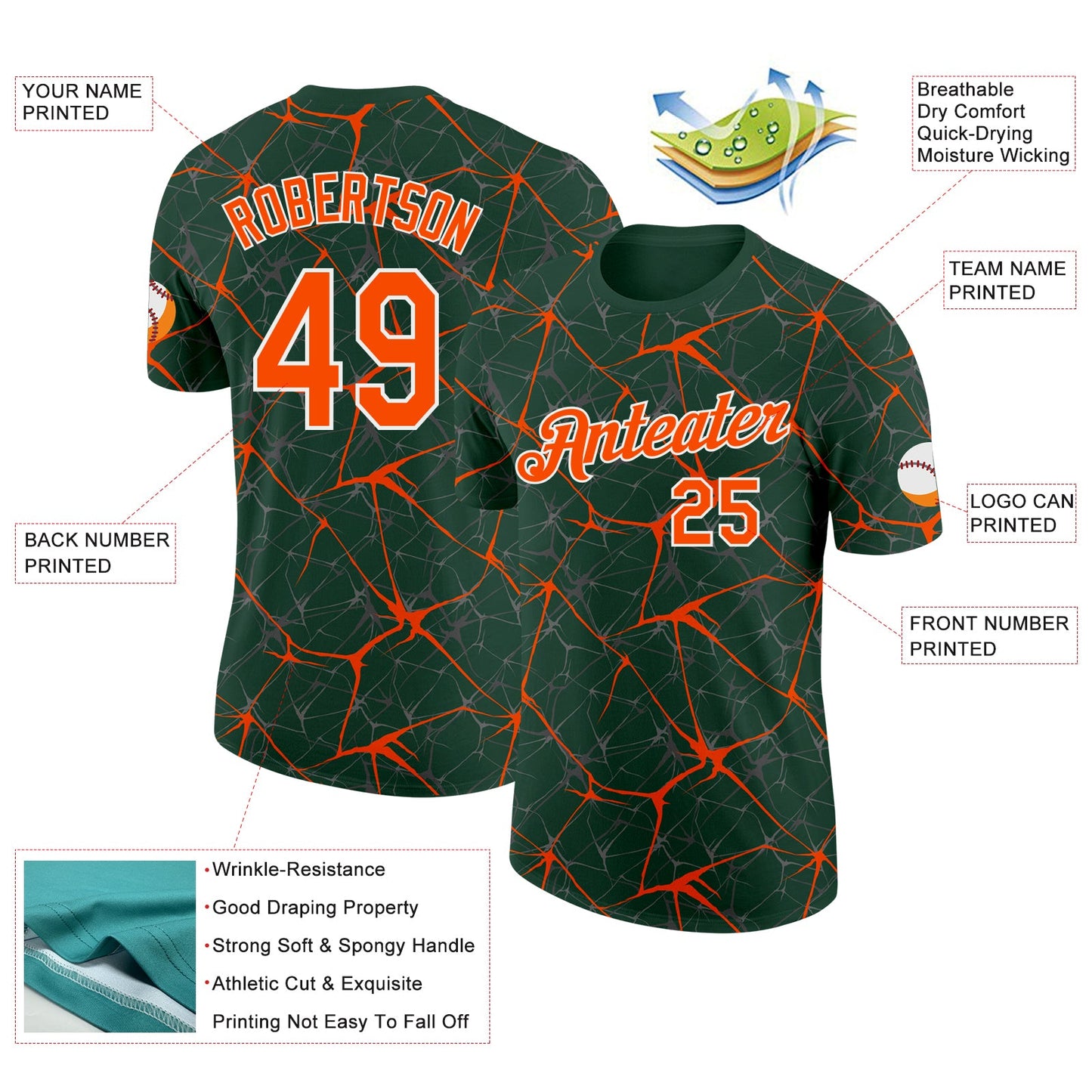 Custom Green Orange Gray-White Abstract Network Crackle Performance T-Shirt