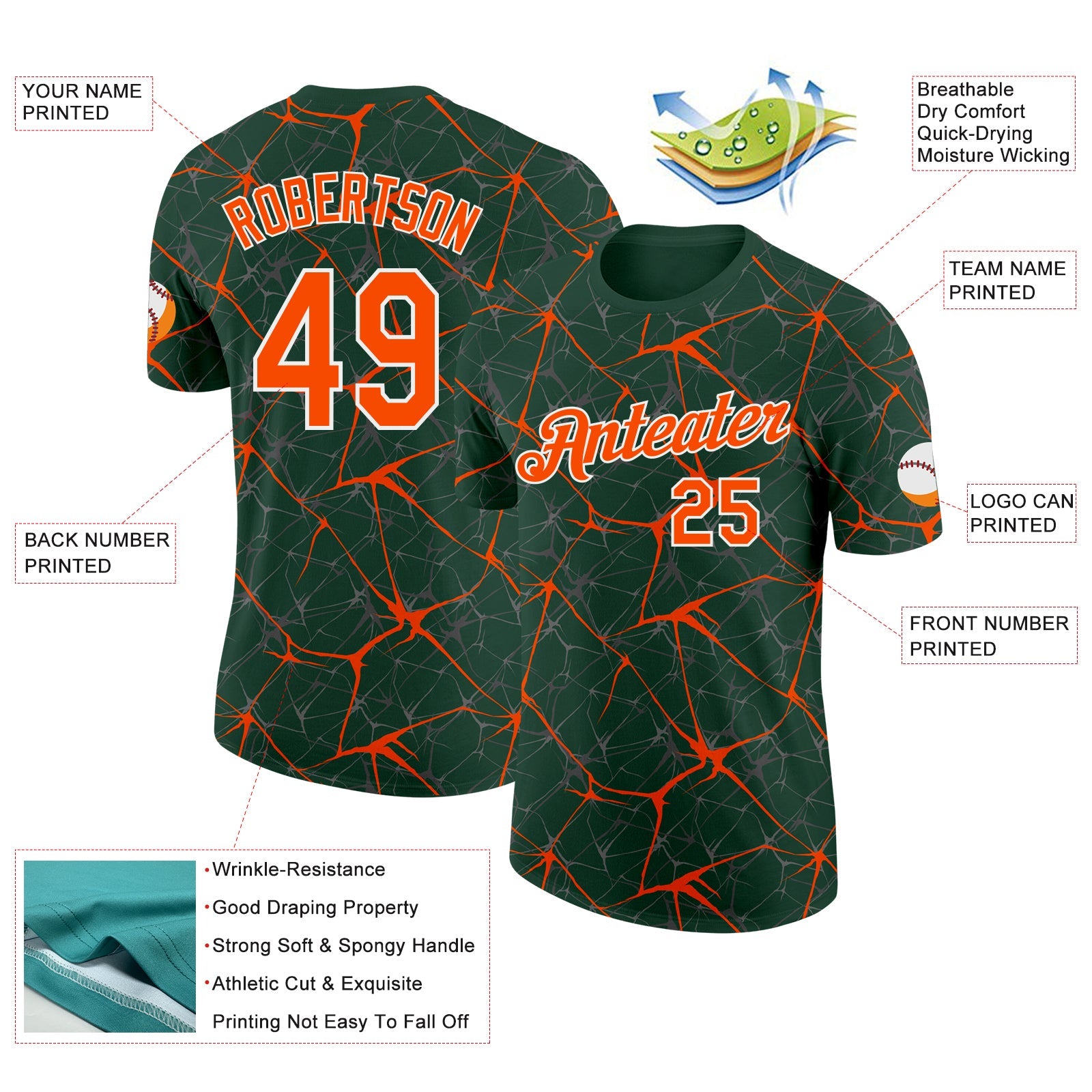 Custom Green Orange Gray-White Abstract Network Crackle Performance T-Shirt