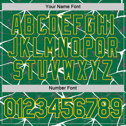 Custom Kelly Green White Gray-Yellow Abstract Network Crackle Performance T-Shirt