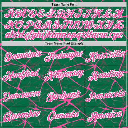 Custom Kelly Green Pink Gray-White Abstract Network Crackle Performance T-Shirt
