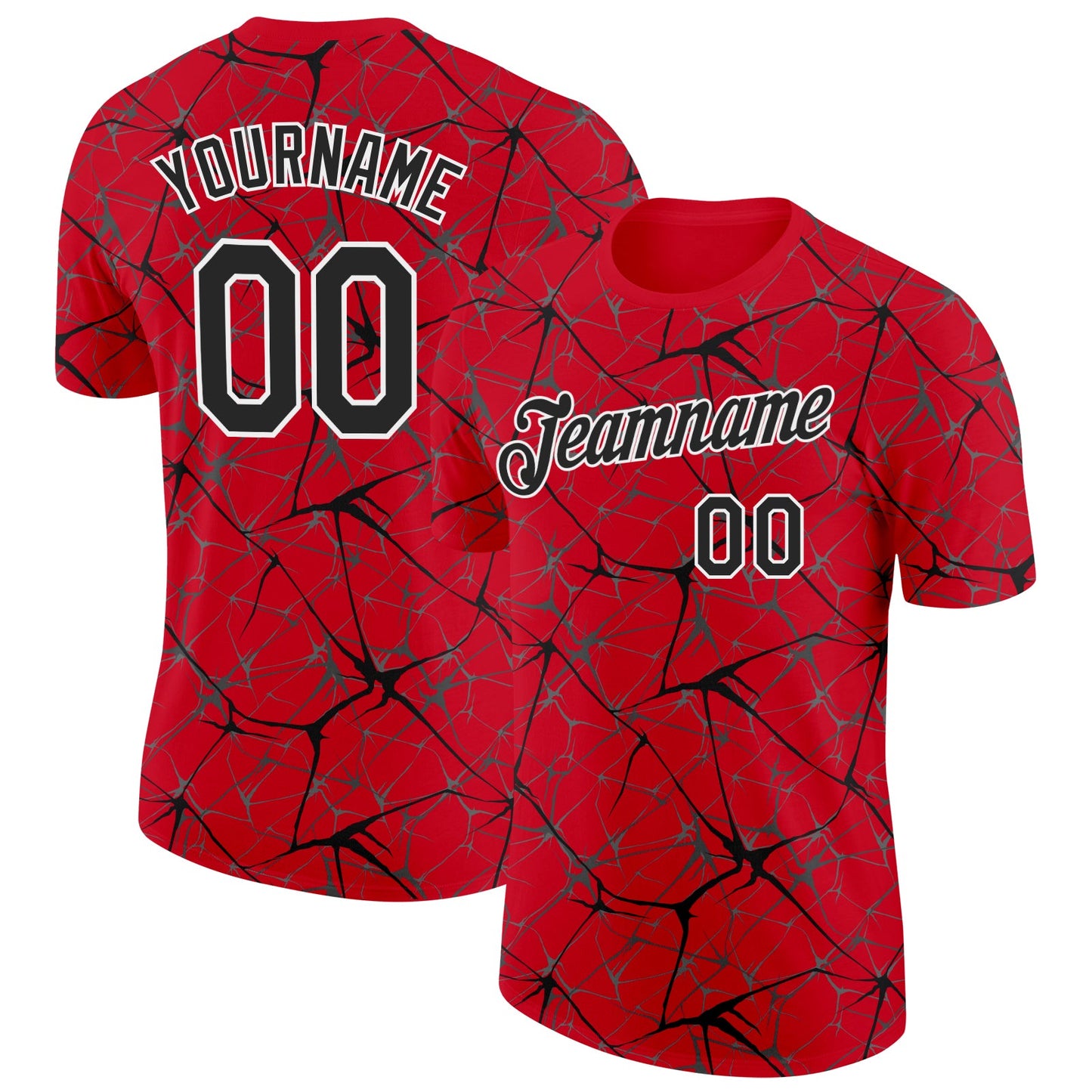 Custom Red Black Gray-White Abstract Network Crackle Performance T-Shirt