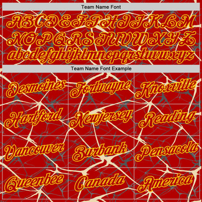 Custom Red Cream Gray-Yellow Abstract Network Crackle Performance T-Shirt