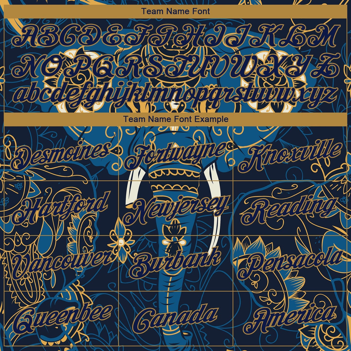 Custom Navy Old Gold 3D Pattern Design Elephant Performance T-Shirt