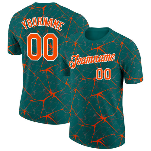 Custom Teal Orange Gray-White Abstract Network Crackle Performance T-Shirt