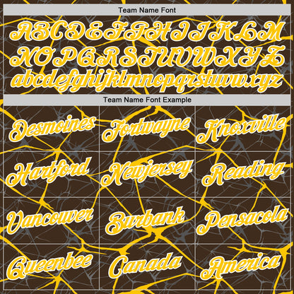 Custom Brown Yellow Gray-White Abstract Network Crackle Performance T-Shirt