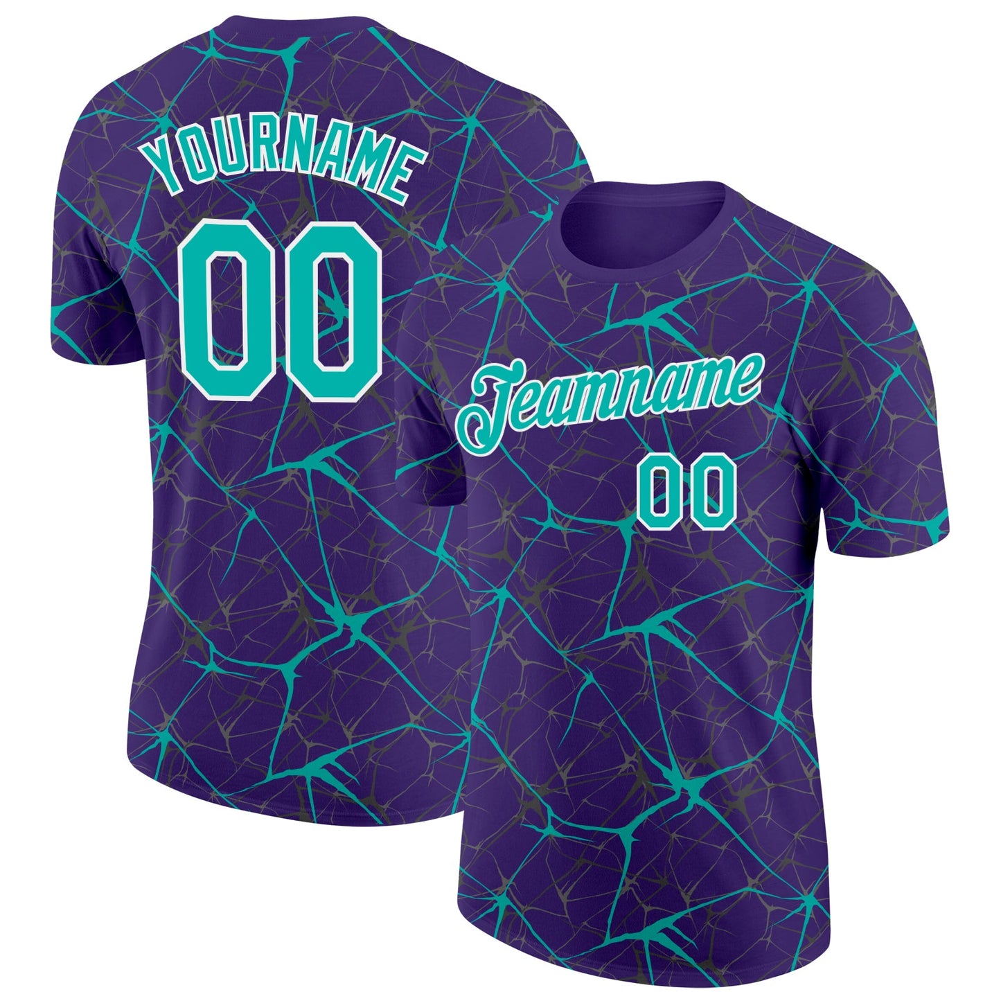 Custom Purple Aqua Gray-White Abstract Network Crackle Performance T-Shirt