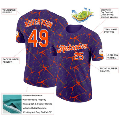 Custom Purple Orange Gray-White Abstract Network Crackle Performance T-Shirt