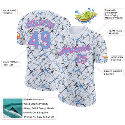 Custom White Powder Blue Gray-Pink Abstract Network Crackle Performance T-Shirt