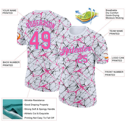 Custom White Pink Gray-Light Blue Abstract Network Crackle Performance T-Shirt