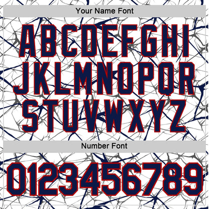 Custom White Navy Gray-Red Abstract Network Crackle Performance T-Shirt