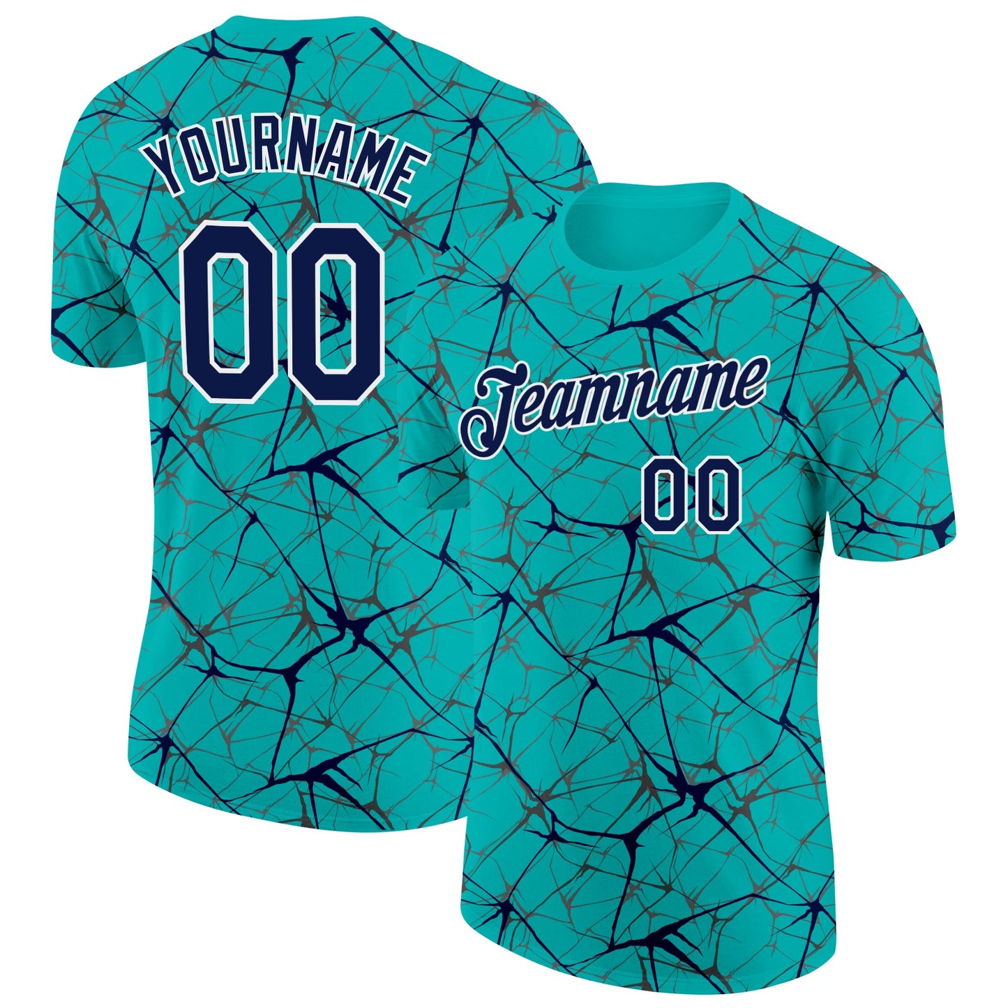 Custom Aqua Navy Gray-White Abstract Network Crackle Performance T-Shirt