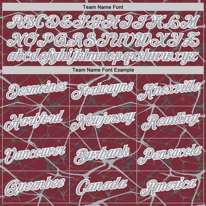 Custom Burgundy Gray-White Abstract Network Crackle Performance T-Shirt