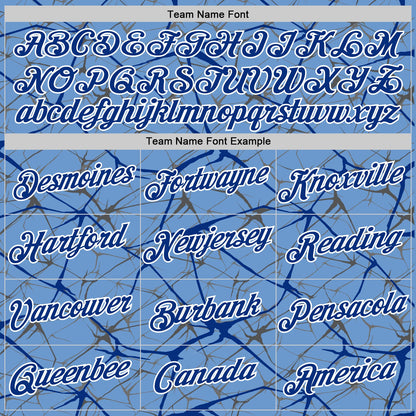 Custom Light Blue Royal Gray-White Abstract Network Crackle Performance T-Shirt