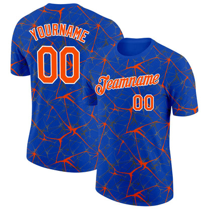 Custom Thunder Blue Orange Gray-White Abstract Network Crackle Performance T-Shirt