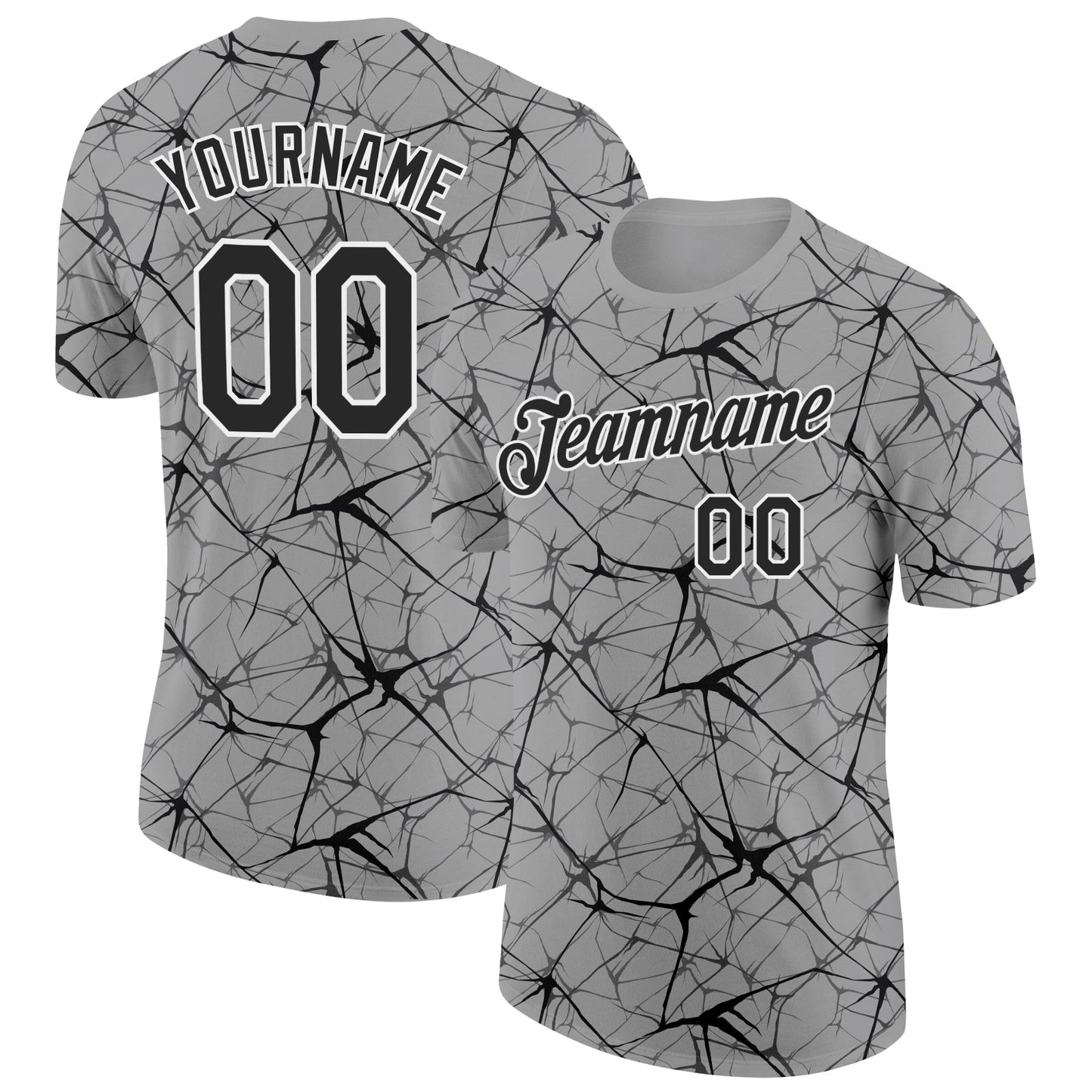 Custom Gray Black-White Abstract Network Crackle Performance T-Shirt