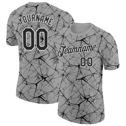 Custom Gray Black-White Abstract Network Crackle Performance T-Shirt