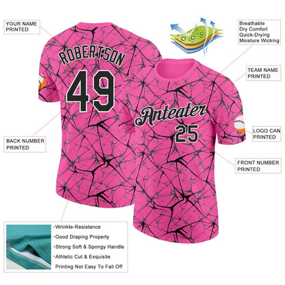 Custom Pink Black Gray-White Abstract Network Crackle Performance T-Shirt