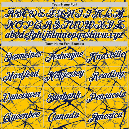 Custom Yellow Navy Gray-White Abstract Network Crackle Performance T-Shirt