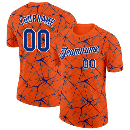 Custom Orange Royal Gray-White Abstract Network Crackle Performance T-Shirt