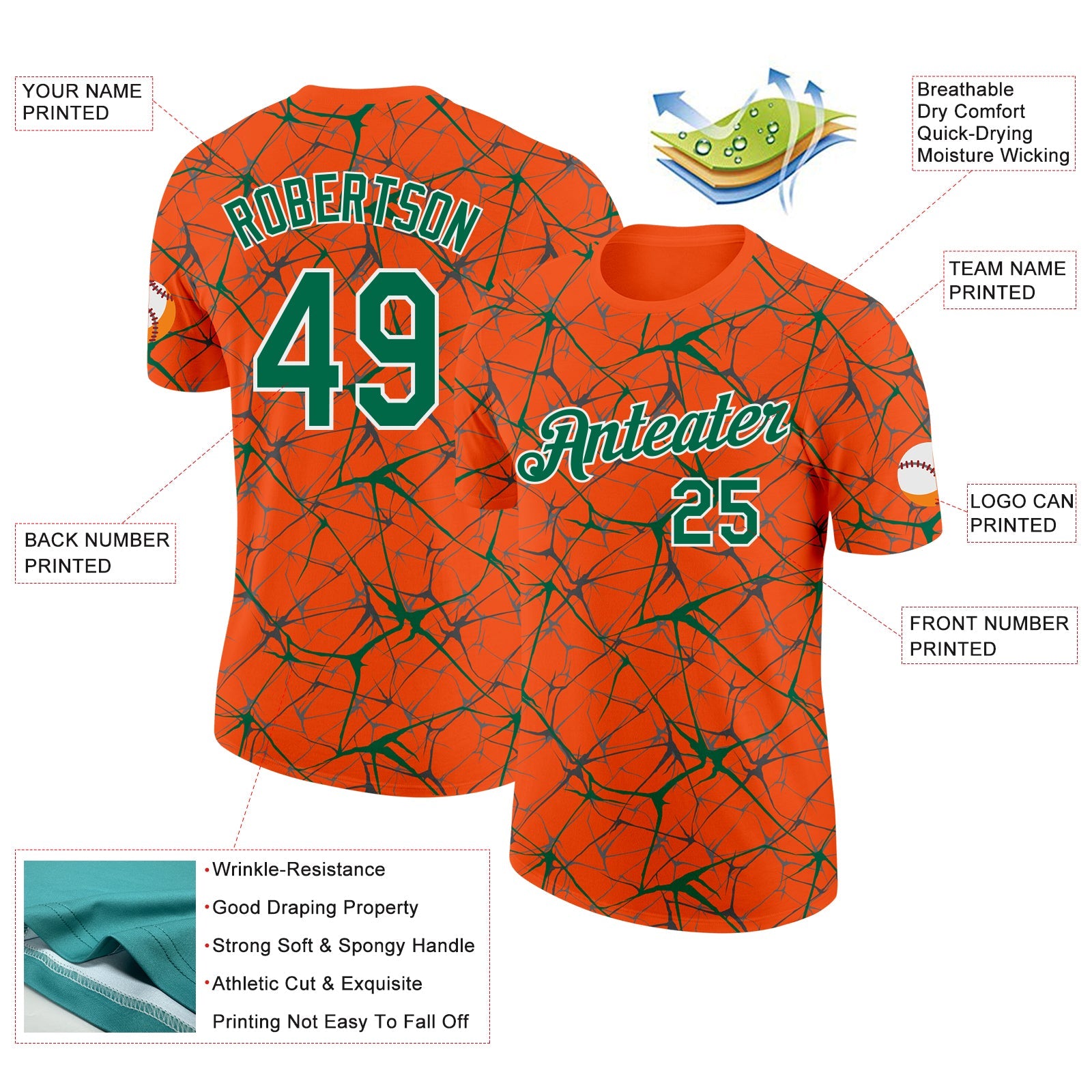 Custom Orange Kelly Green Gray-White Abstract Network Crackle Performance T-Shirt