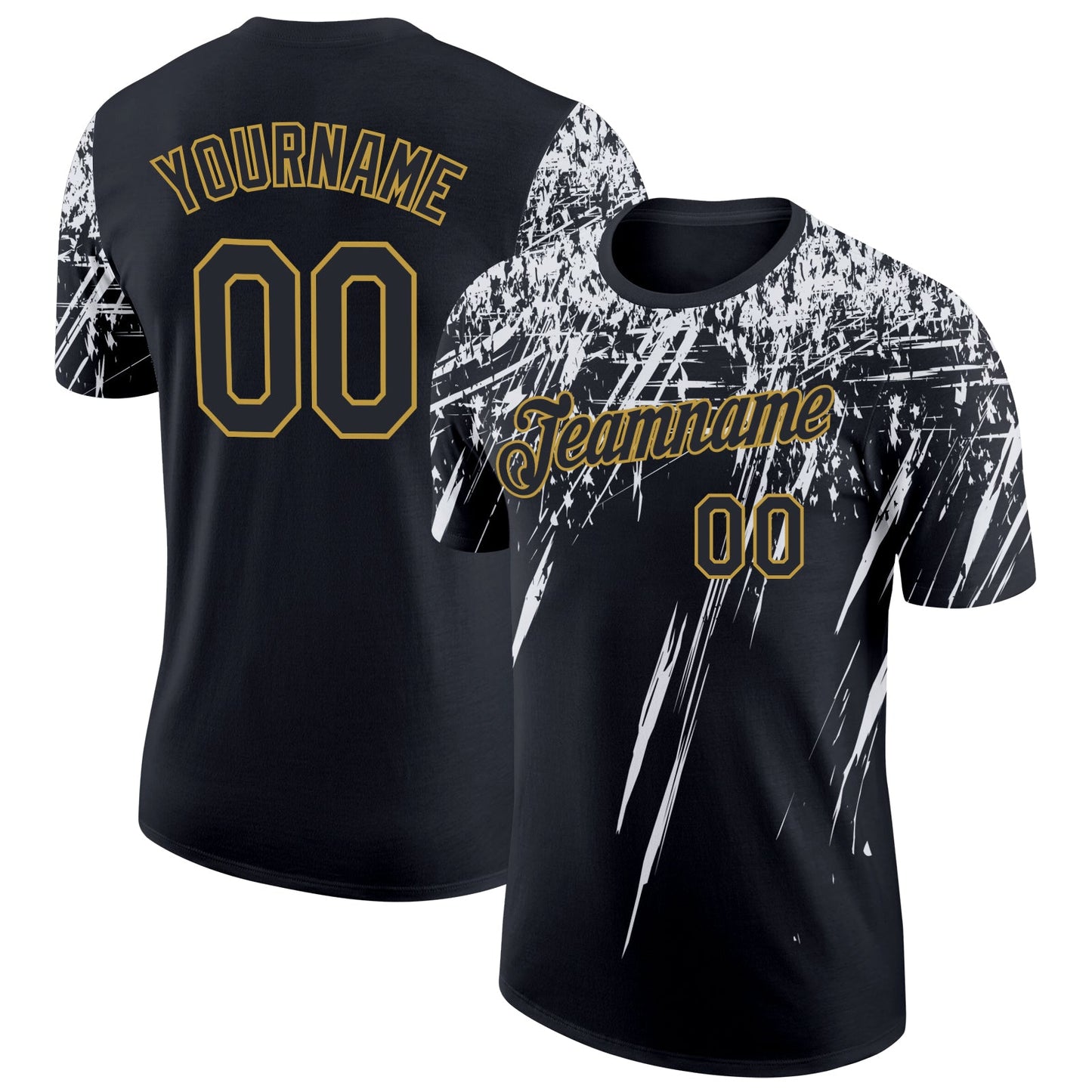 Custom Black White-Old Gold Distressed Scratch Brush Stroke Performance T-Shirt