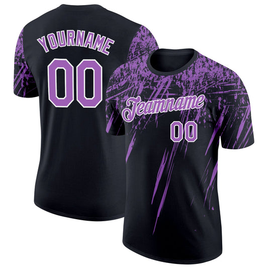Custom Black Medium Purple-White Distressed Scratch Brush Stroke Performance T-Shirt