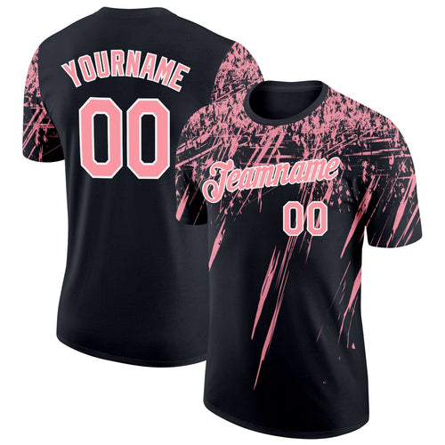 Custom Black Medium Pink-White Distressed Scratch Brush Stroke Performance T-Shirt