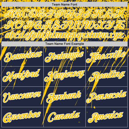Custom Navy Yellow-White Distressed Scratch Brush Stroke Performance T-Shirt