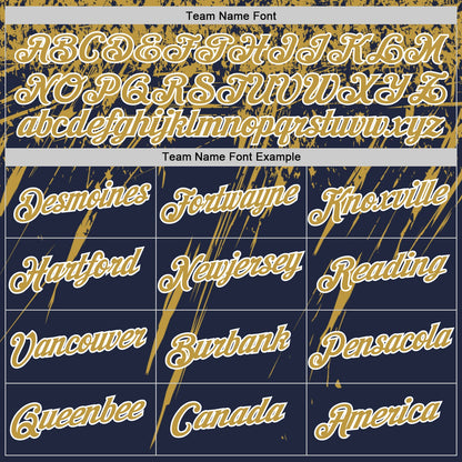Custom Navy Old Gold-White Distressed Scratch Brush Stroke Performance T-Shirt