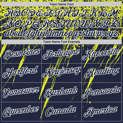 Custom Navy Neon Yellow-White Distressed Scratch Brush Stroke Performance T-Shirt