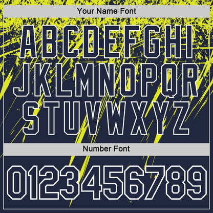 Custom Navy Neon Yellow-White Distressed Scratch Brush Stroke Performance T-Shirt