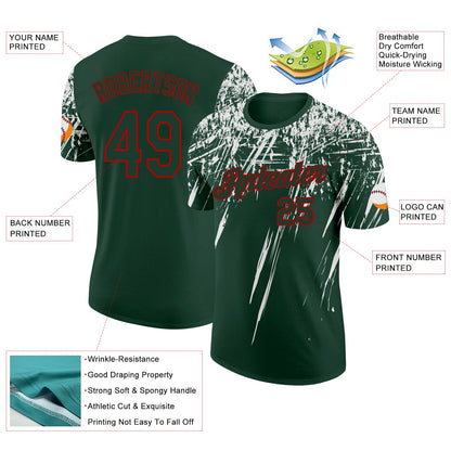 Custom Green White-Red Distressed Scratch Brush Stroke Performance T-Shirt