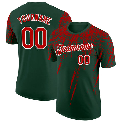 Custom Green Red-White Distressed Scratch Brush Stroke Performance T-Shirt